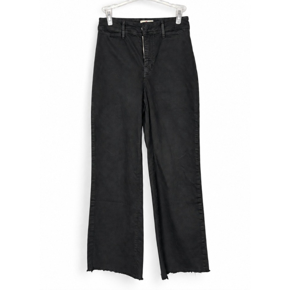 Marine Layer Bridget Wide Leg Crop Pants Black Front Pocket Raw Hem Casual